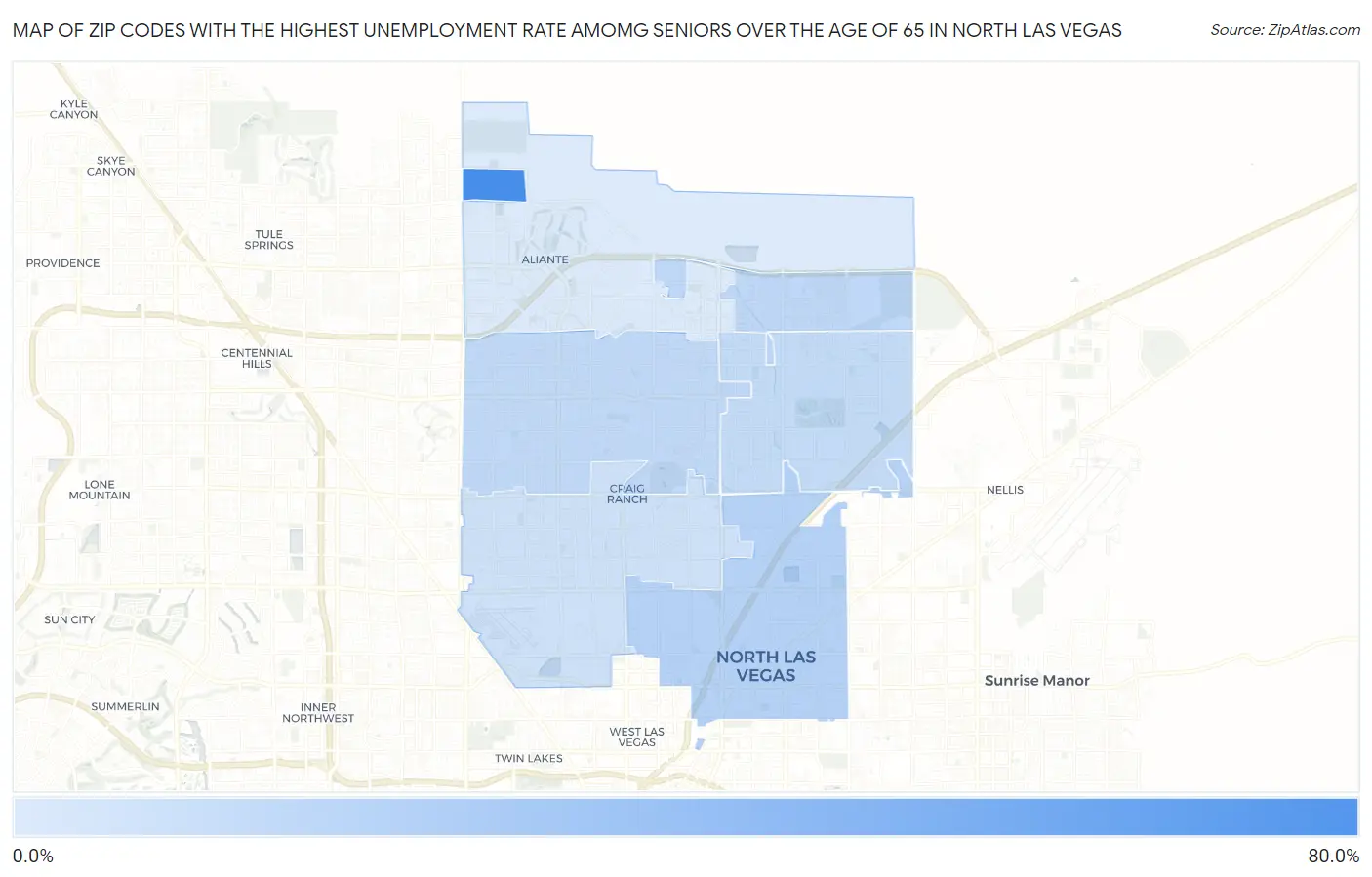 Zip Codes with the Highest Unemployment Rate Amomg Seniors Over the Age of 65 in North Las Vegas Map