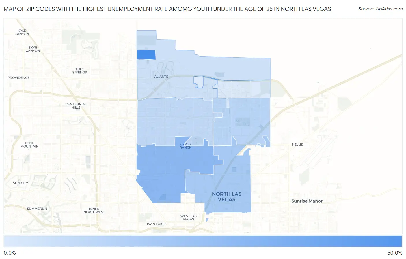 Zip Codes with the Highest Unemployment Rate Amomg Youth Under the Age of 25 in North Las Vegas Map