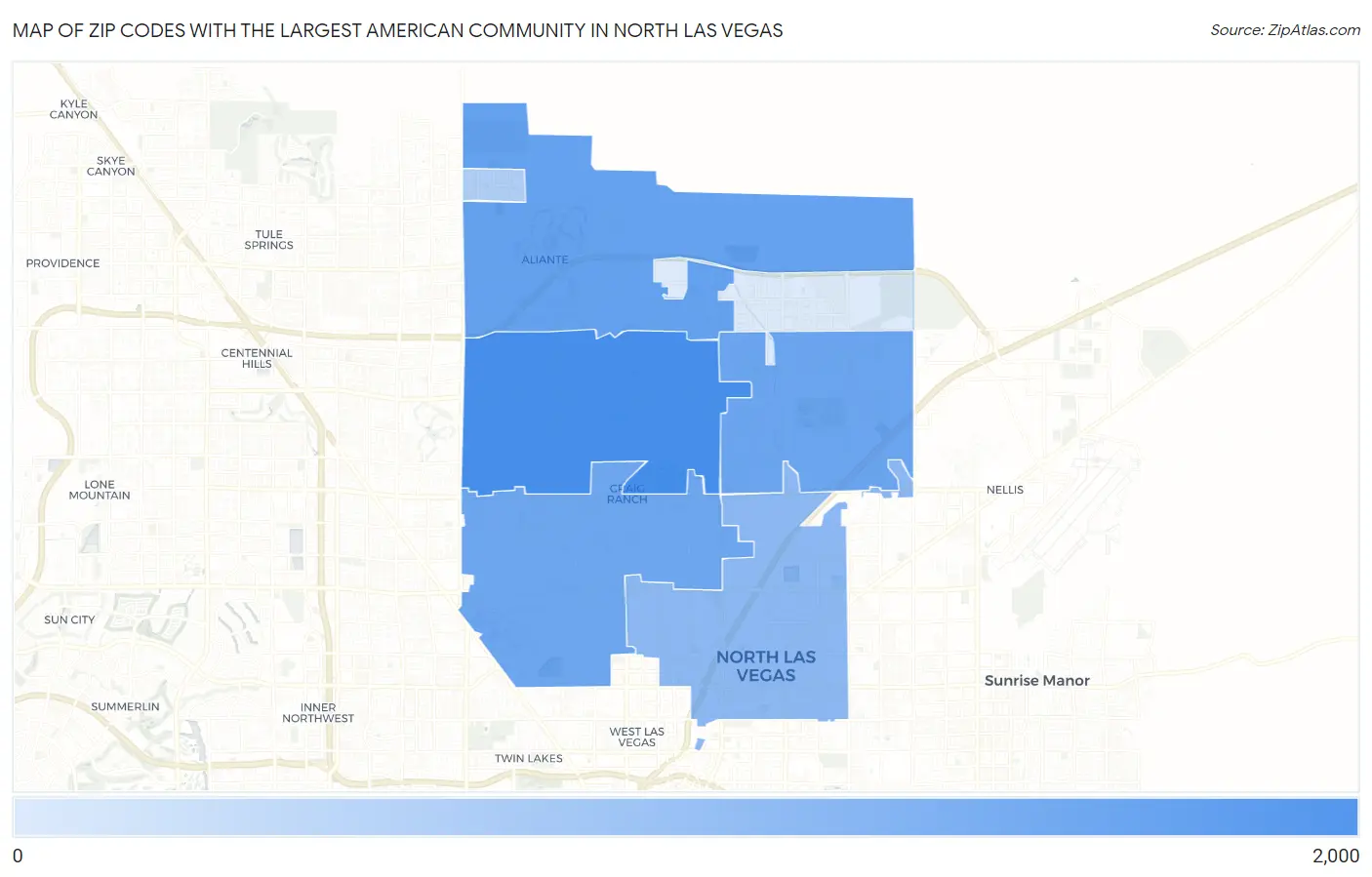 Zip Codes with the Largest American Community in North Las Vegas Map