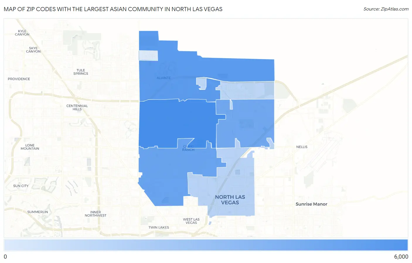 Zip Codes with the Largest Asian Community in North Las Vegas Map