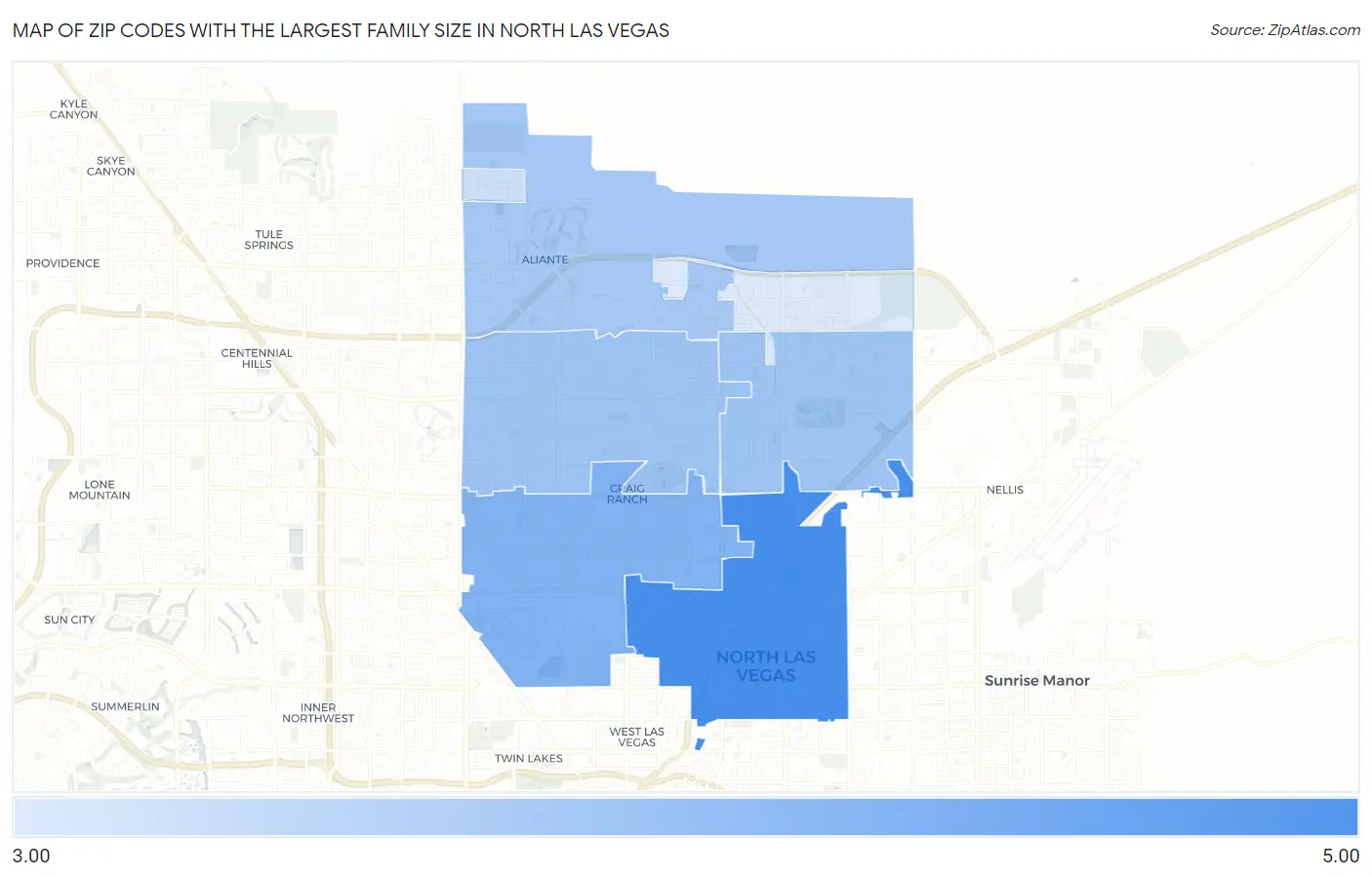 Zip Codes with the Largest Family Size in North Las Vegas Map