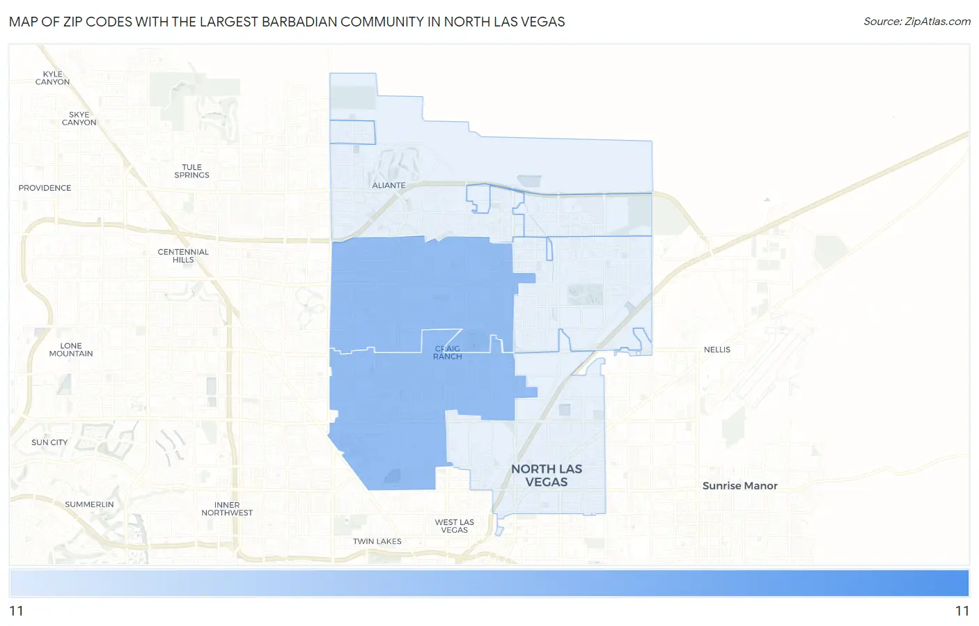 Zip Codes with the Largest Barbadian Community in North Las Vegas Map