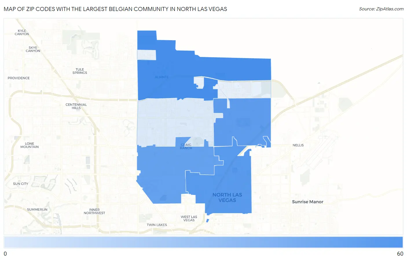 Zip Codes with the Largest Belgian Community in North Las Vegas Map