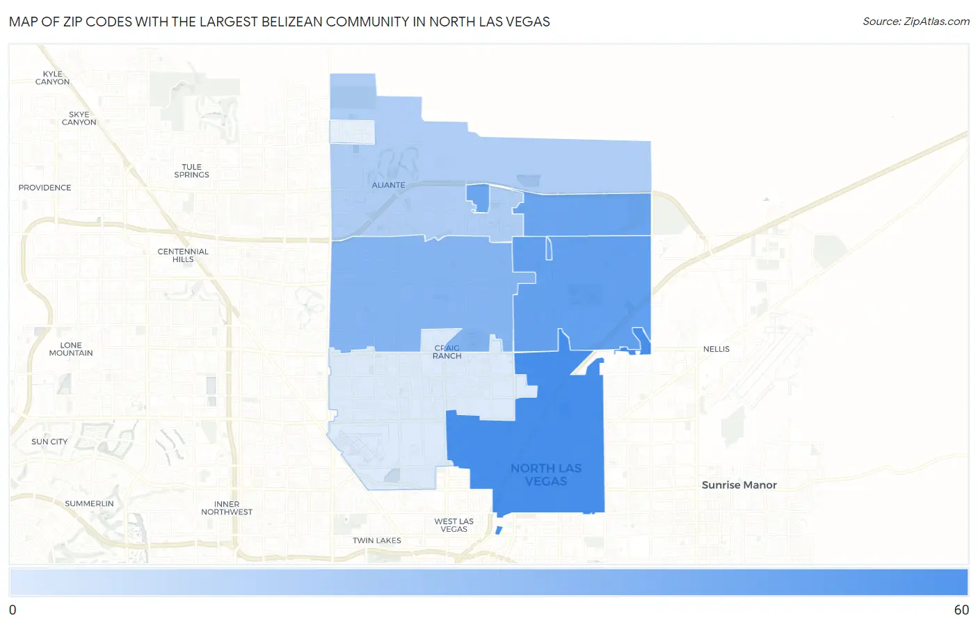 Zip Codes with the Largest Belizean Community in North Las Vegas Map