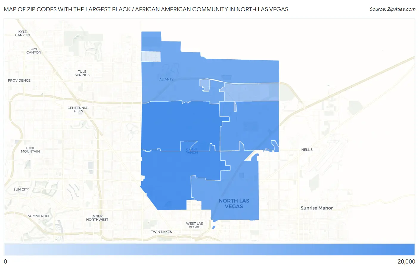 Zip Codes with the Largest Black / African American Community in North Las Vegas Map