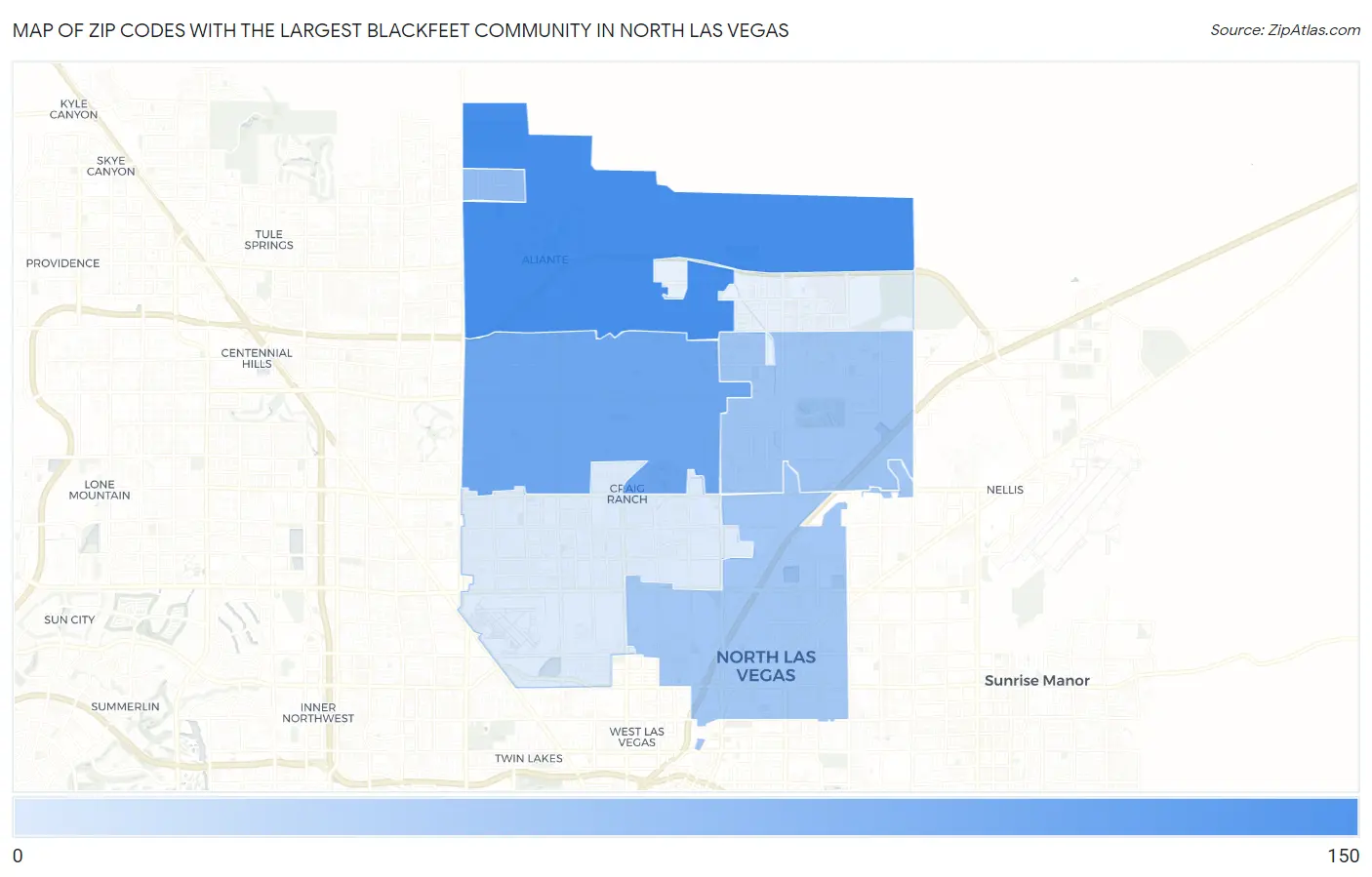 Zip Codes with the Largest Blackfeet Community in North Las Vegas Map