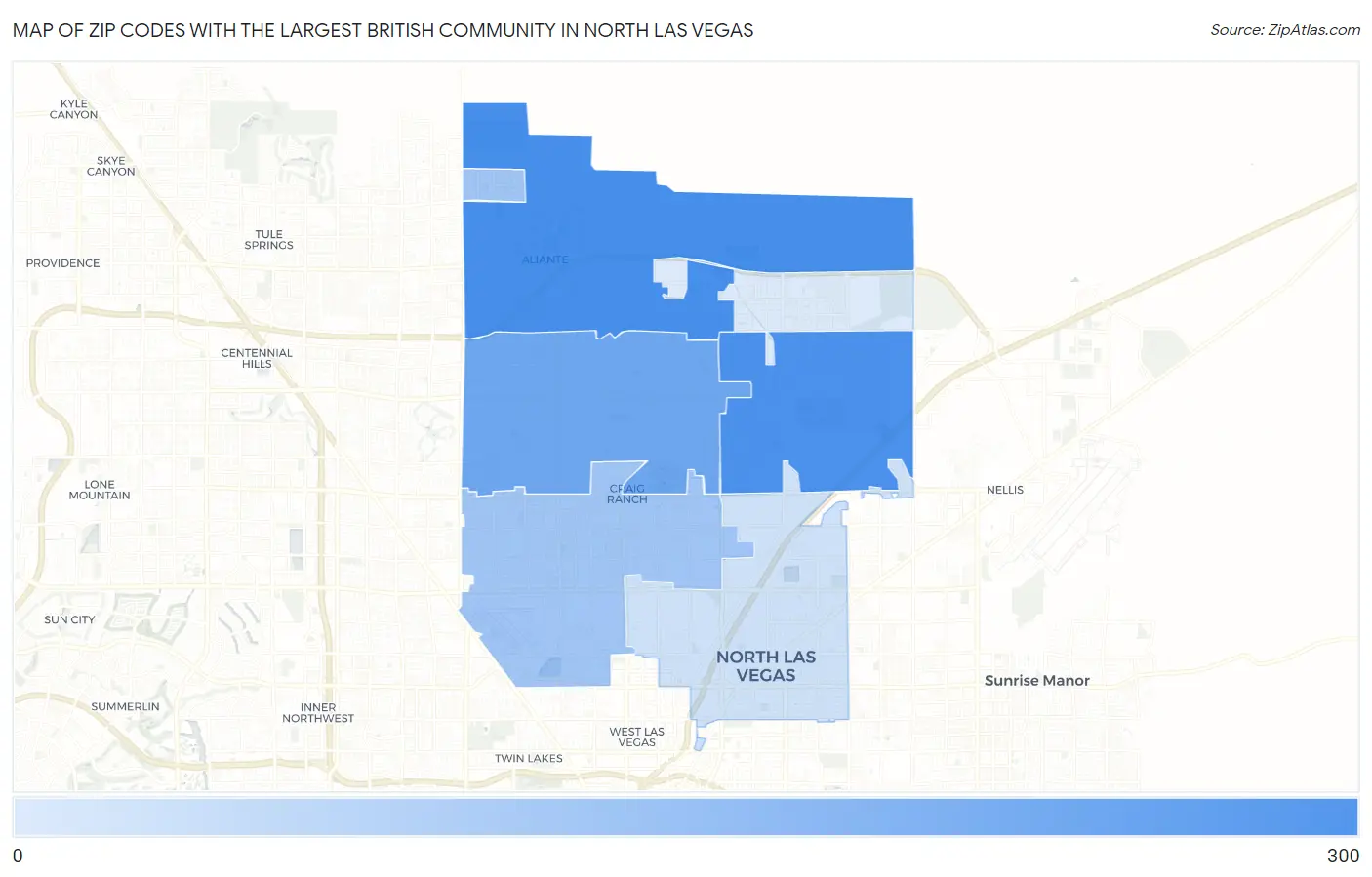 Zip Codes with the Largest British Community in North Las Vegas Map