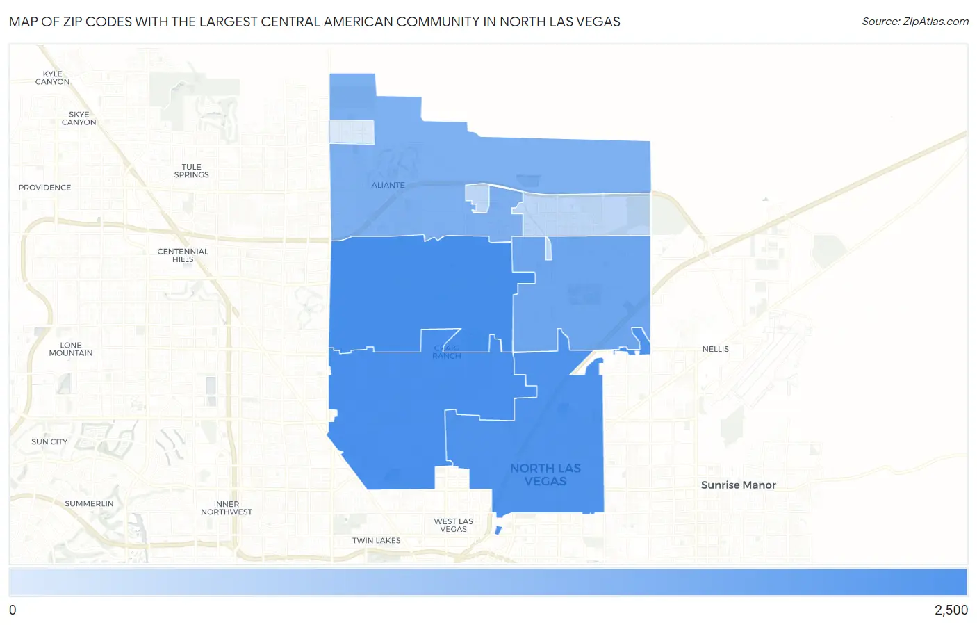 Zip Codes with the Largest Central American Community in North Las Vegas Map