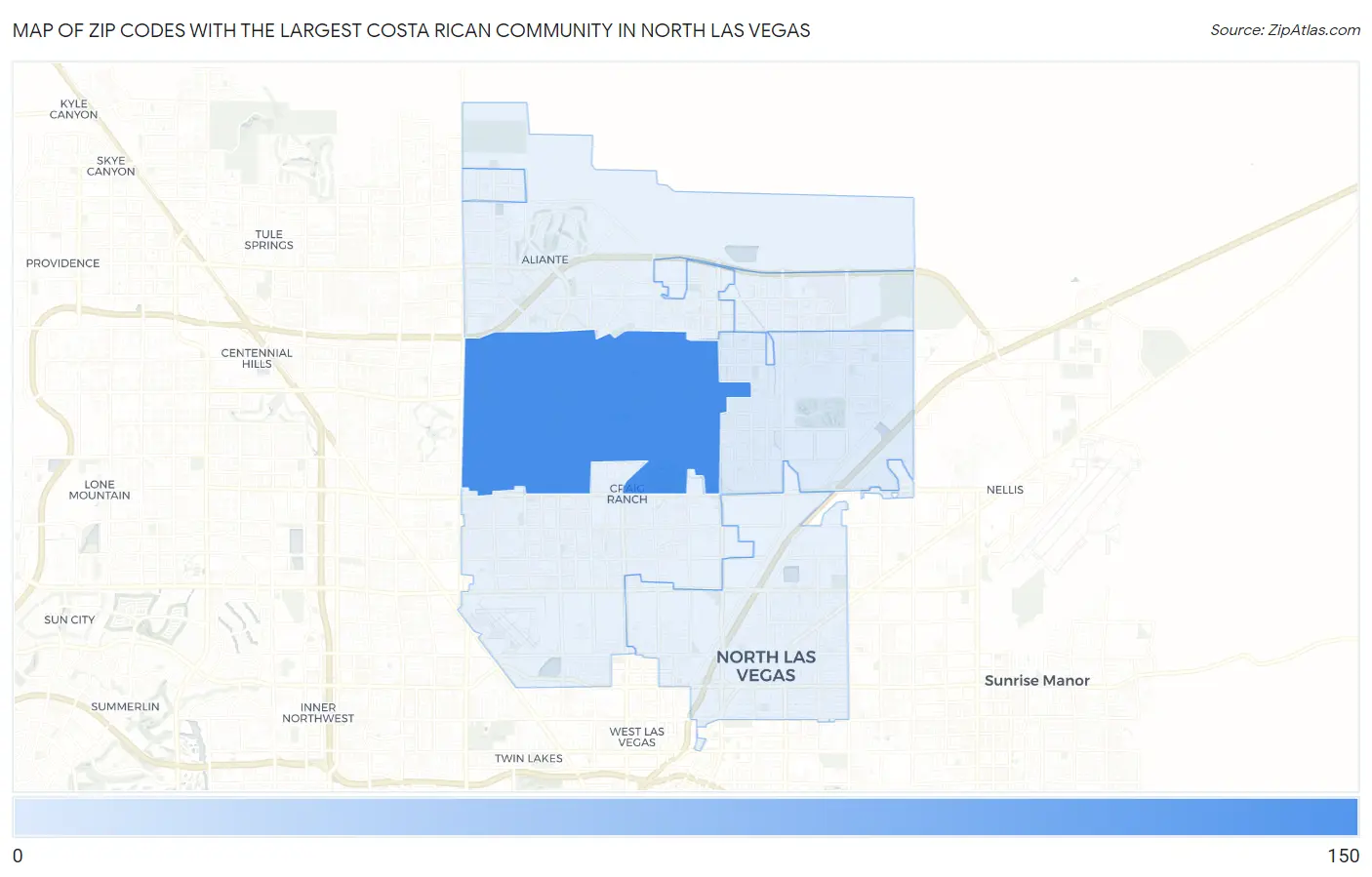 Zip Codes with the Largest Costa Rican Community in North Las Vegas Map
