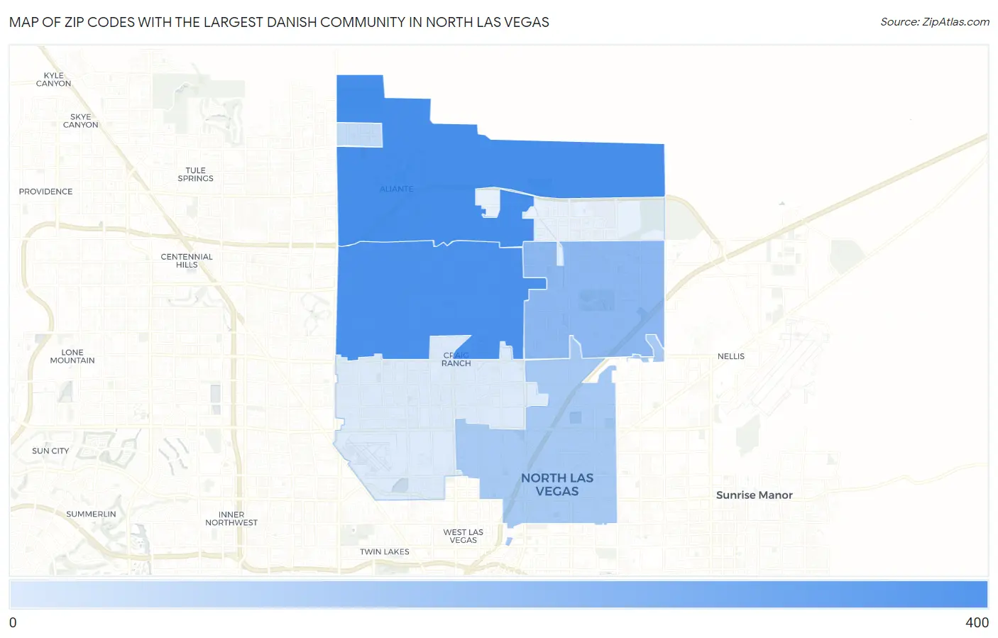 Zip Codes with the Largest Danish Community in North Las Vegas Map