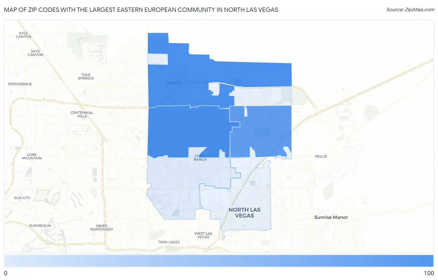 Zip Codes with the Largest Eastern European Community in North Las Vegas Map