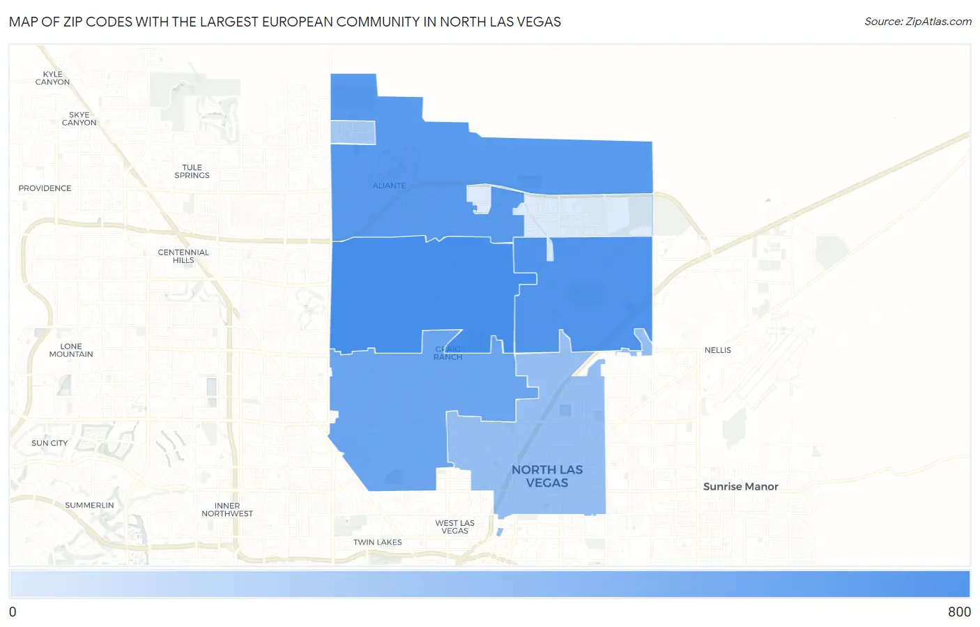 Zip Codes with the Largest European Community in North Las Vegas Map