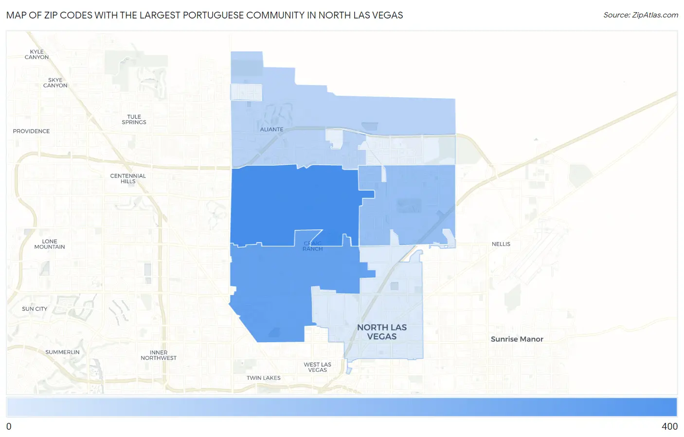 Zip Codes with the Largest Portuguese Community in North Las Vegas Map