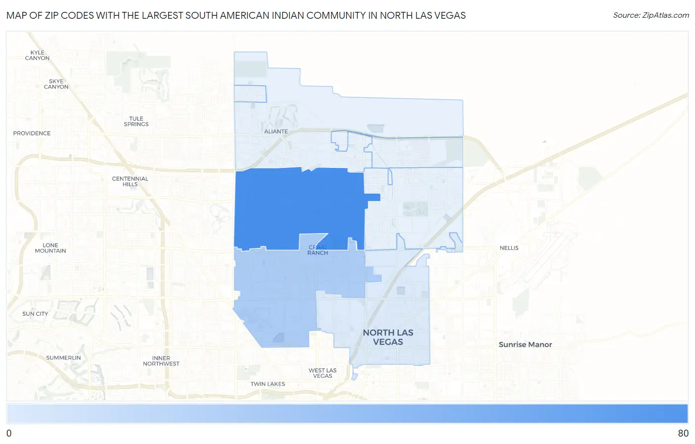 Zip Codes with the Largest South American Indian Community in North Las Vegas Map