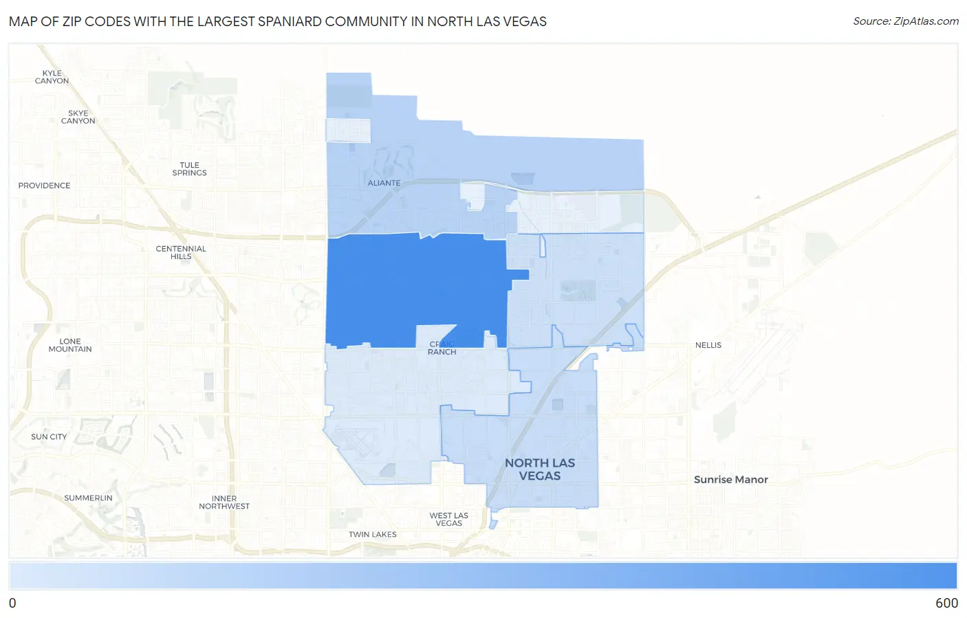 Zip Codes with the Largest Spaniard Community in North Las Vegas Map