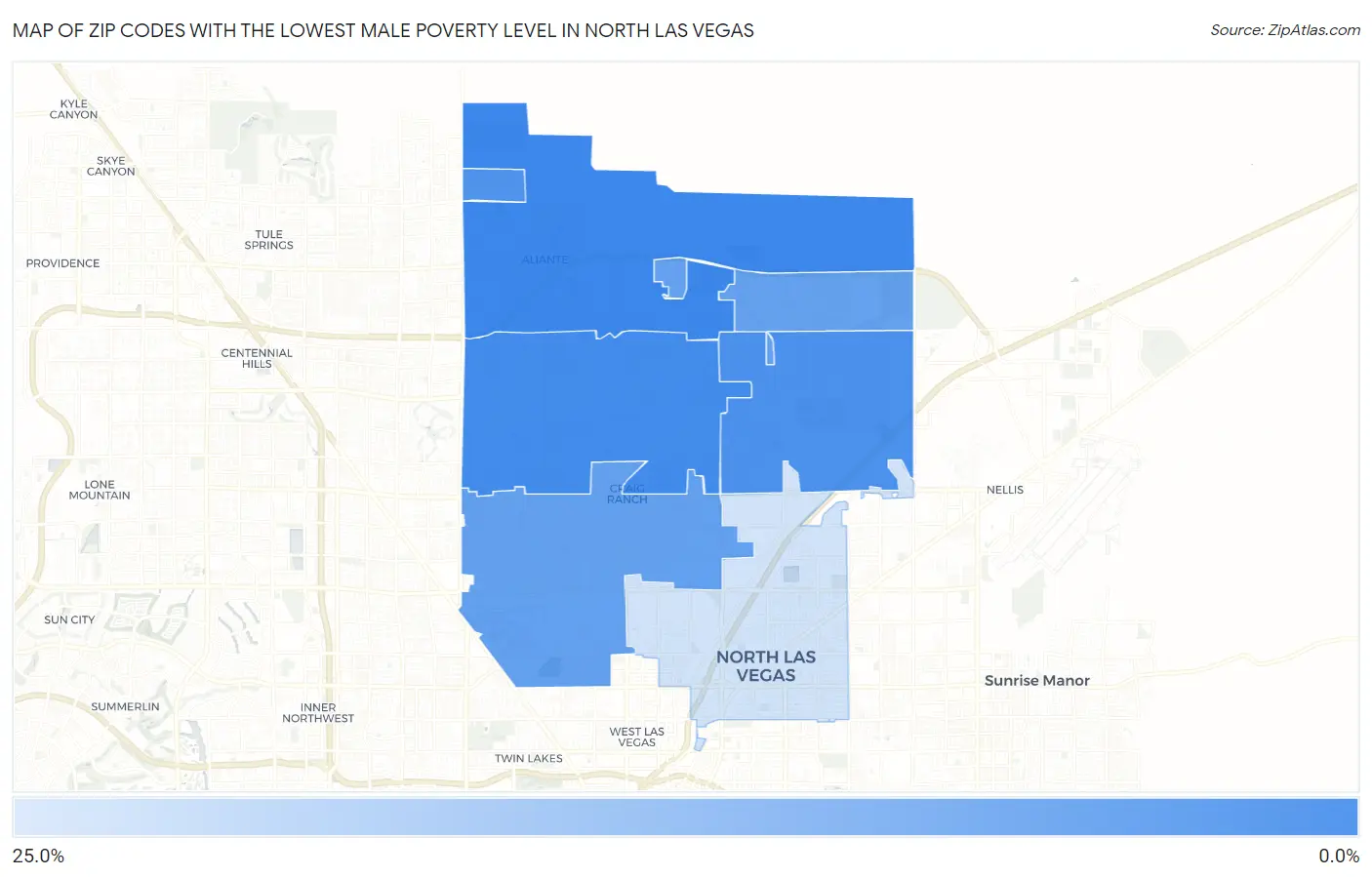 Zip Codes with the Lowest Male Poverty Level in North Las Vegas Map