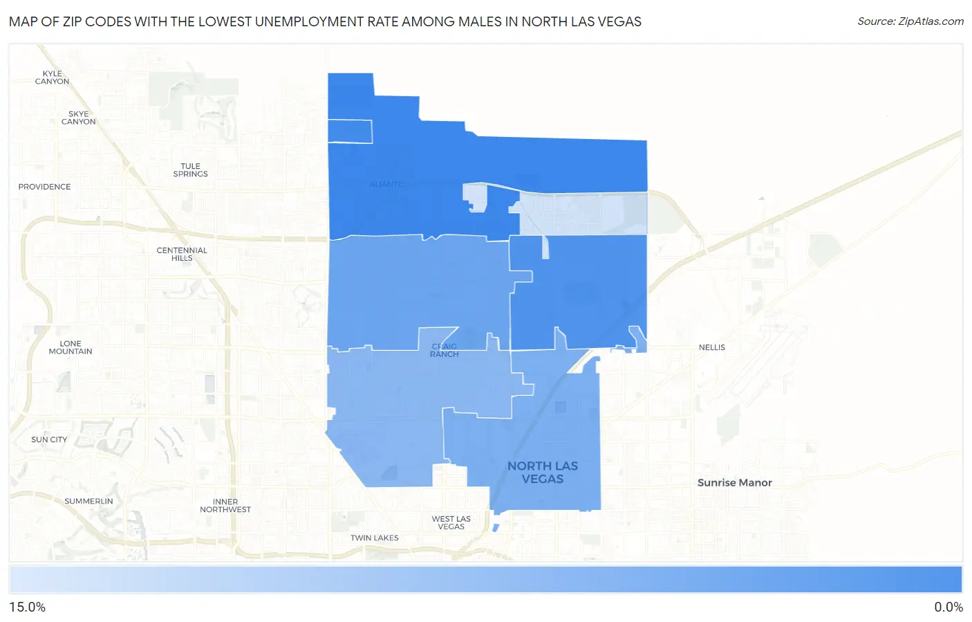 Zip Codes with the Lowest Unemployment Rate Among Males in North Las Vegas Map