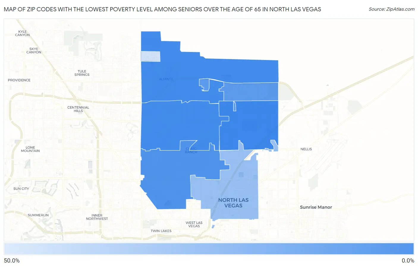 Zip Codes with the Lowest Poverty Level Among Seniors Over the Age of 65 in North Las Vegas Map