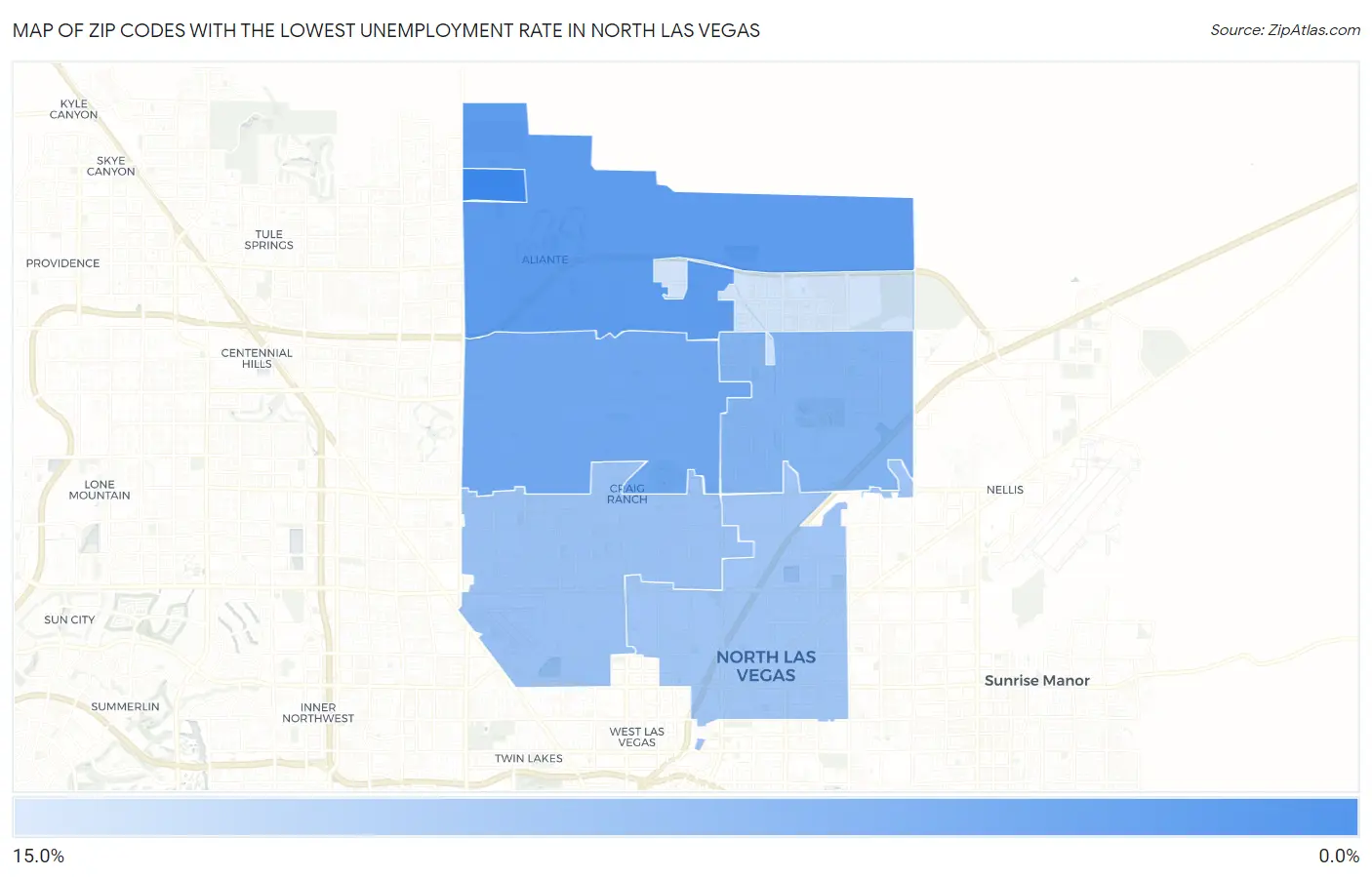 Zip Codes with the Lowest Unemployment Rate in North Las Vegas Map