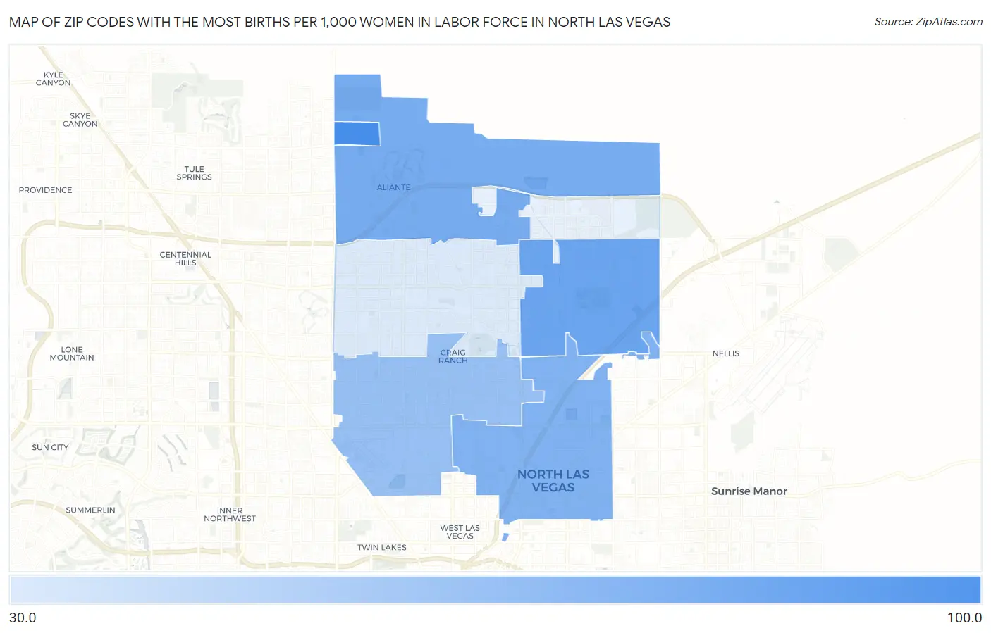 Zip Codes with the Most Births per 1,000 Women in Labor Force in North Las Vegas Map