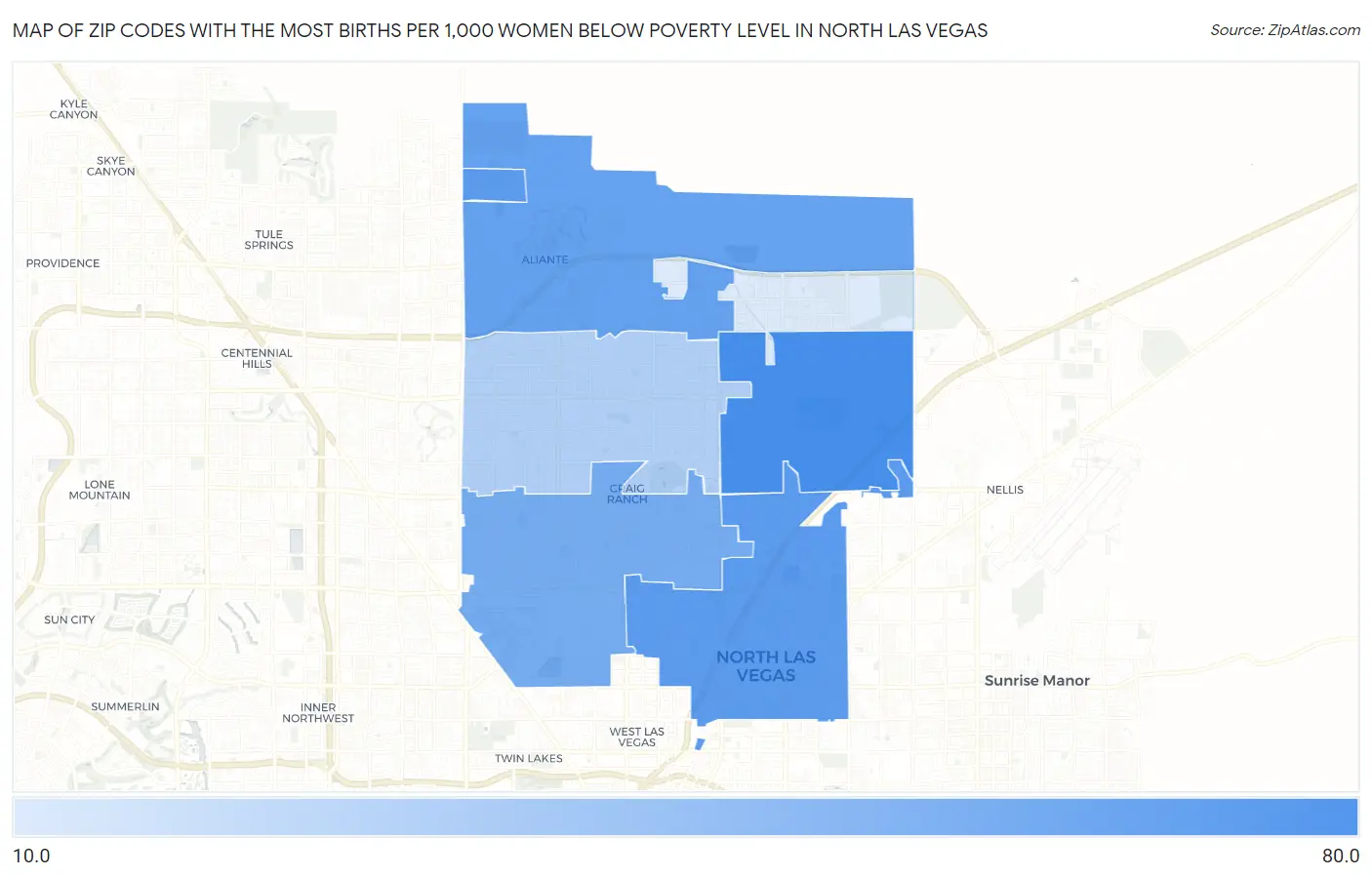 Zip Codes with the Most Births per 1,000 Women Below Poverty Level in North Las Vegas Map