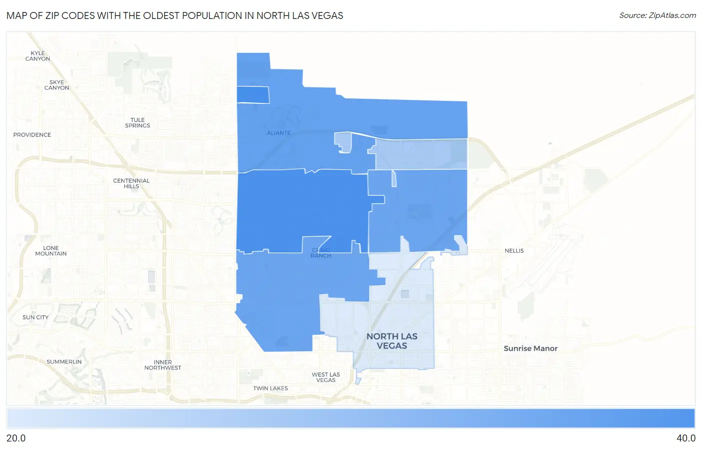 Zip Codes with the Oldest Population in North Las Vegas Map