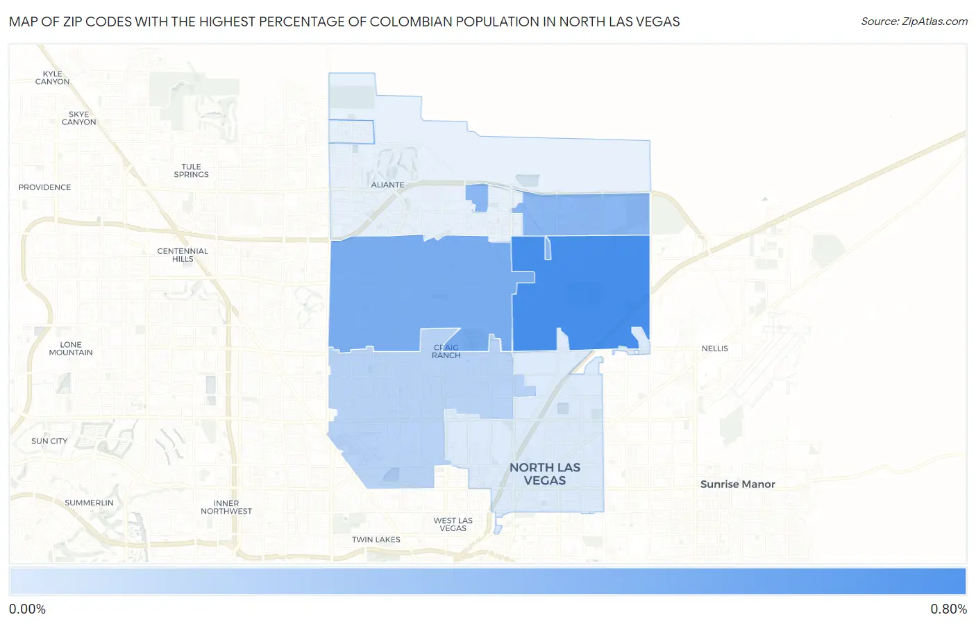 Zip Codes with the Highest Percentage of Colombian Population in North Las Vegas Map