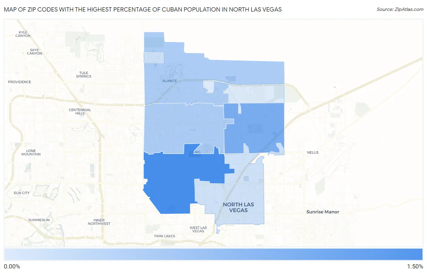 Zip Codes with the Highest Percentage of Cuban Population in North Las Vegas Map