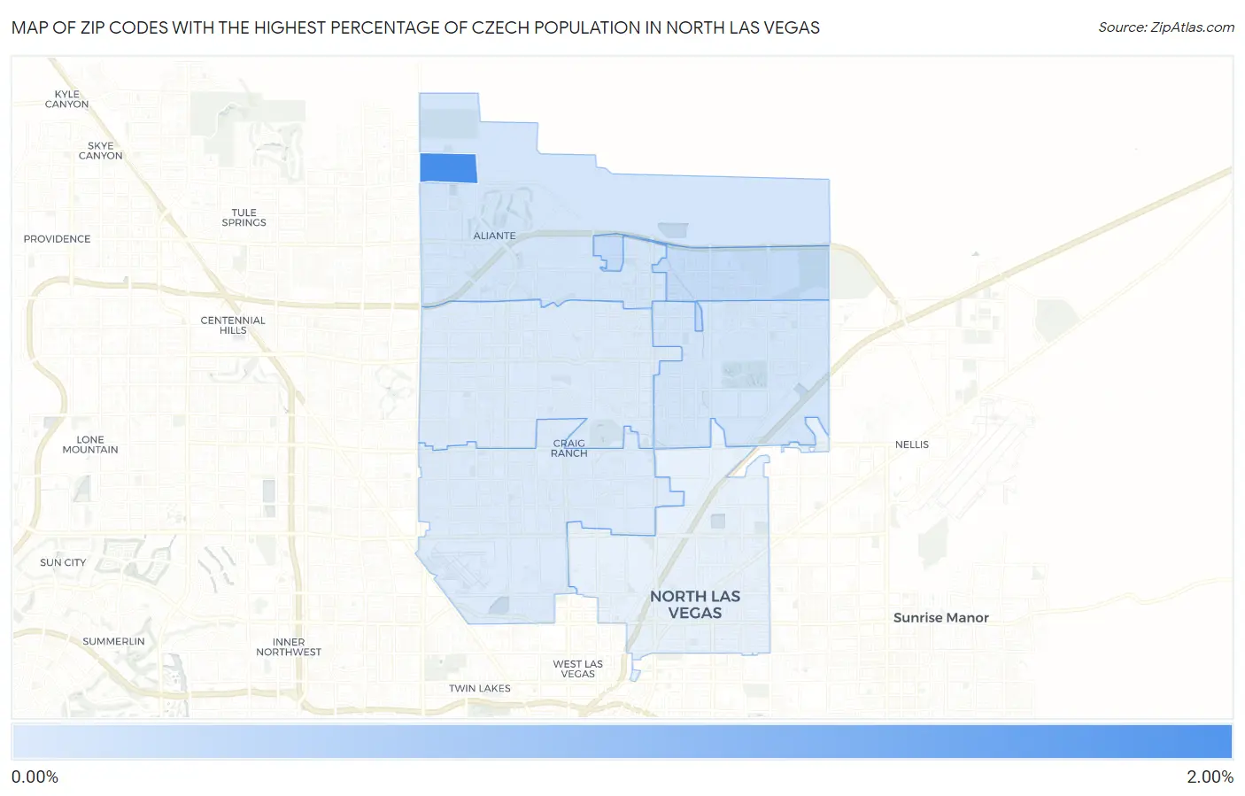 Zip Codes with the Highest Percentage of Czech Population in North Las Vegas Map