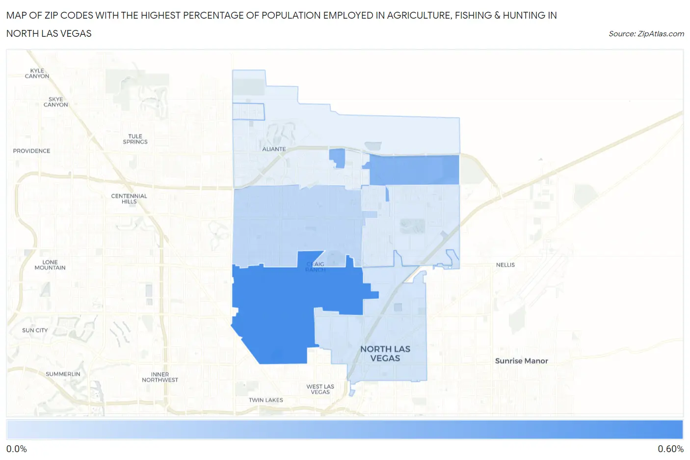 Zip Codes with the Highest Percentage of Population Employed in Agriculture, Fishing & Hunting in North Las Vegas Map