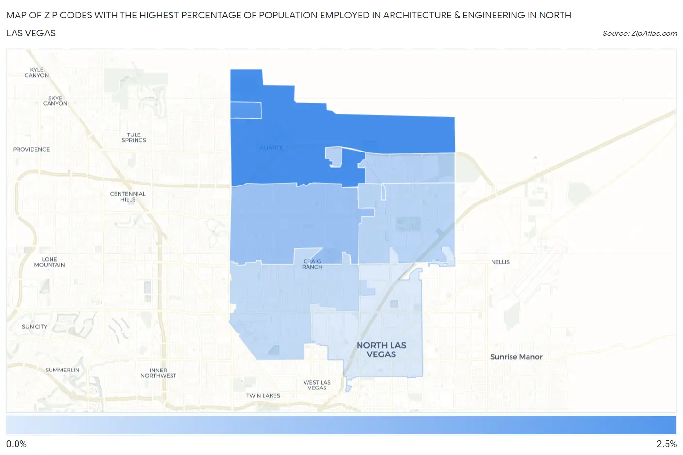 Zip Codes with the Highest Percentage of Population Employed in Architecture & Engineering in North Las Vegas Map