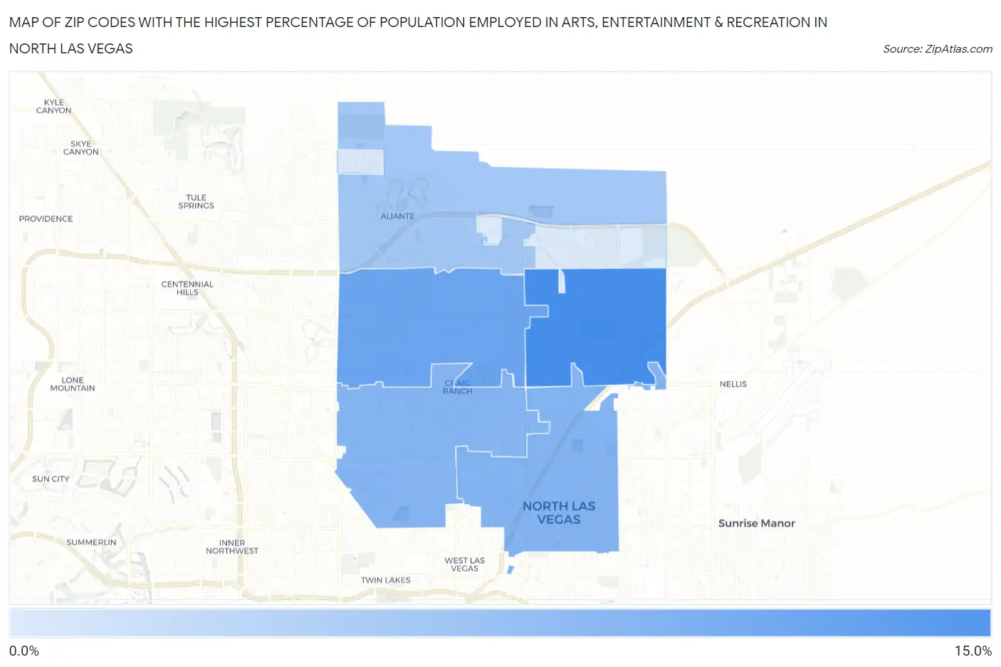 Zip Codes with the Highest Percentage of Population Employed in Arts, Entertainment & Recreation in North Las Vegas Map