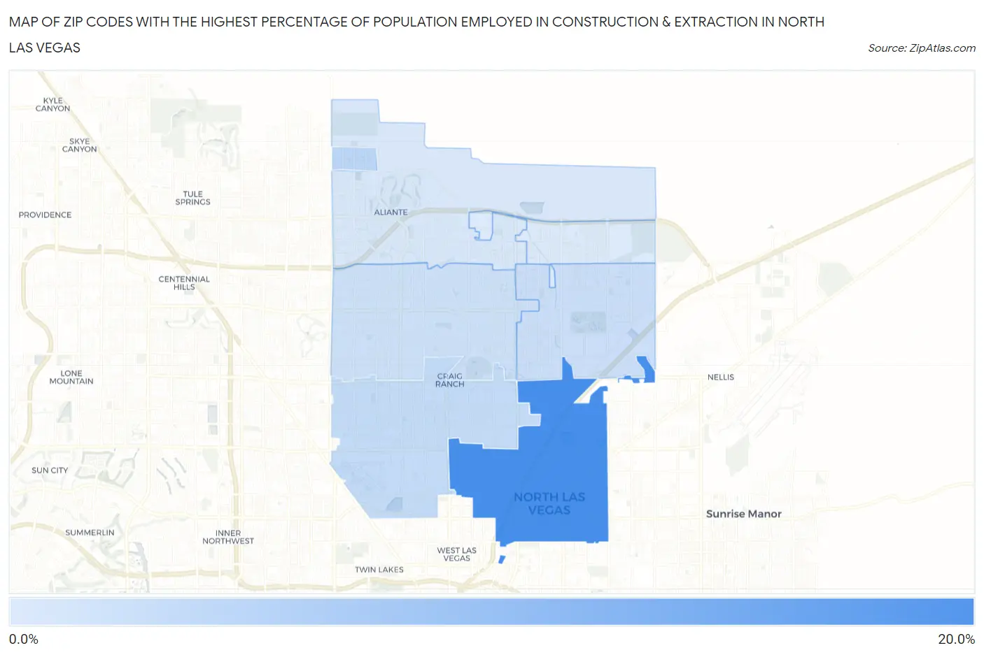 Zip Codes with the Highest Percentage of Population Employed in Construction & Extraction in North Las Vegas Map