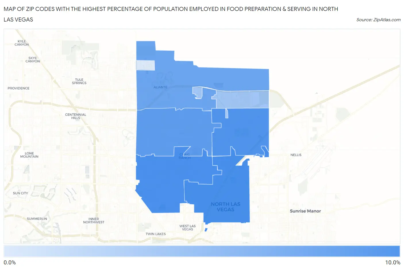 Zip Codes with the Highest Percentage of Population Employed in Food Preparation & Serving in North Las Vegas Map