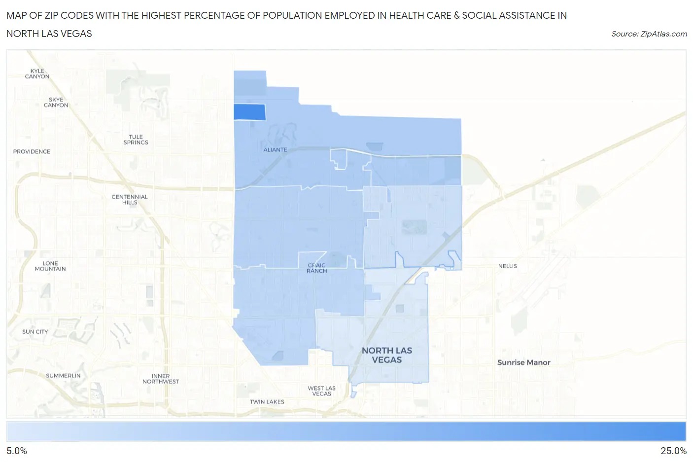 Zip Codes with the Highest Percentage of Population Employed in Health Care & Social Assistance in North Las Vegas Map