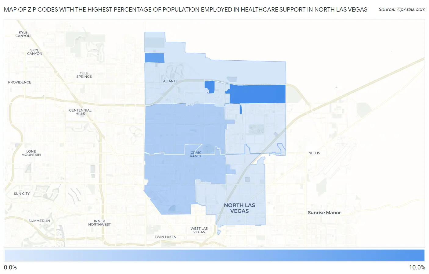 Zip Codes with the Highest Percentage of Population Employed in Healthcare Support in North Las Vegas Map