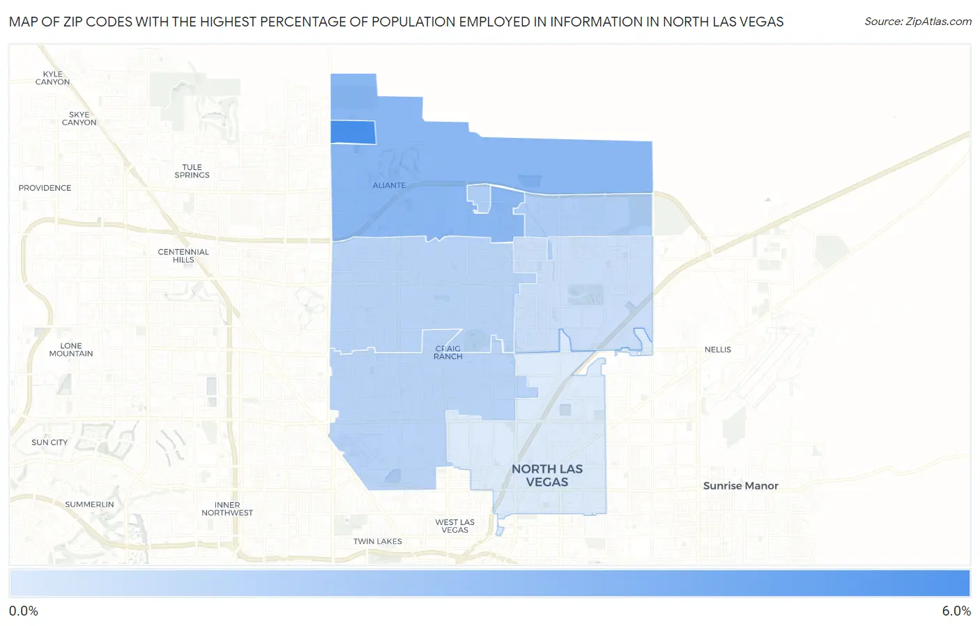 Zip Codes with the Highest Percentage of Population Employed in Information in North Las Vegas Map