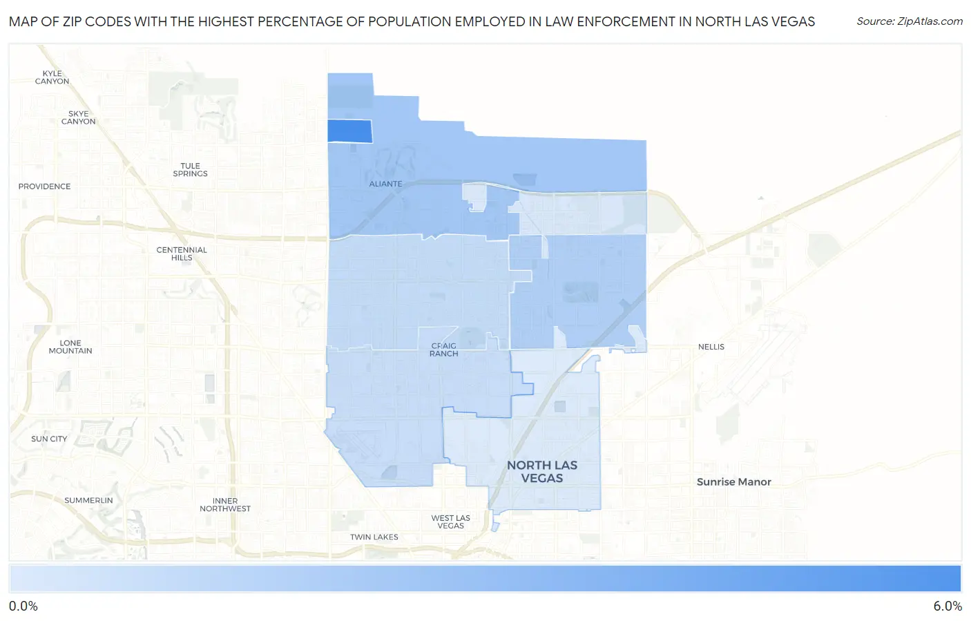 Zip Codes with the Highest Percentage of Population Employed in Law Enforcement in North Las Vegas Map