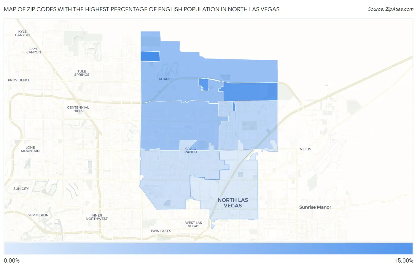 Zip Codes with the Highest Percentage of English Population in North Las Vegas Map
