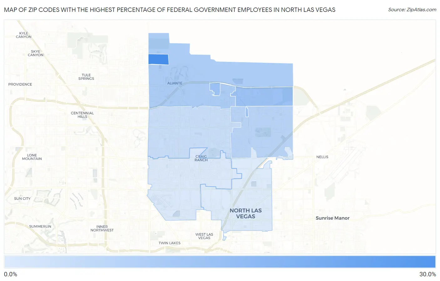 Zip Codes with the Highest Percentage of Federal Government Employees in North Las Vegas Map