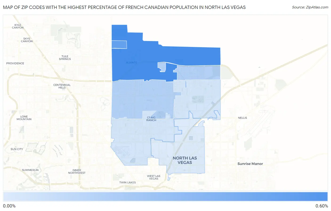 Zip Codes with the Highest Percentage of French Canadian Population in North Las Vegas Map