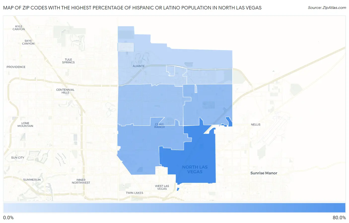 Zip Codes with the Highest Percentage of Hispanic or Latino Population in North Las Vegas Map