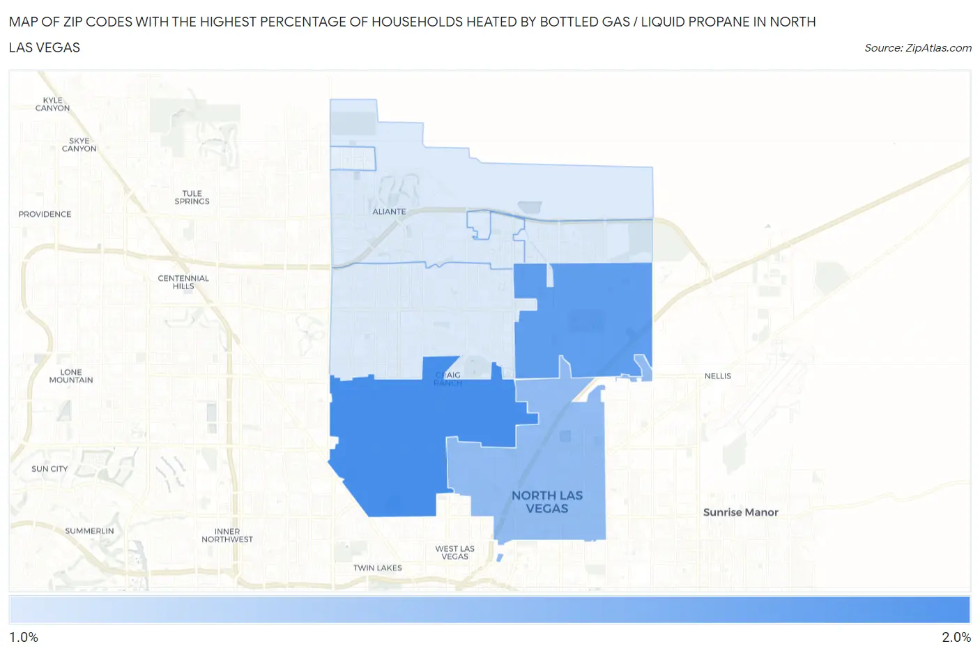 Zip Codes with the Highest Percentage of Households Heated by Bottled Gas / Liquid Propane in North Las Vegas Map