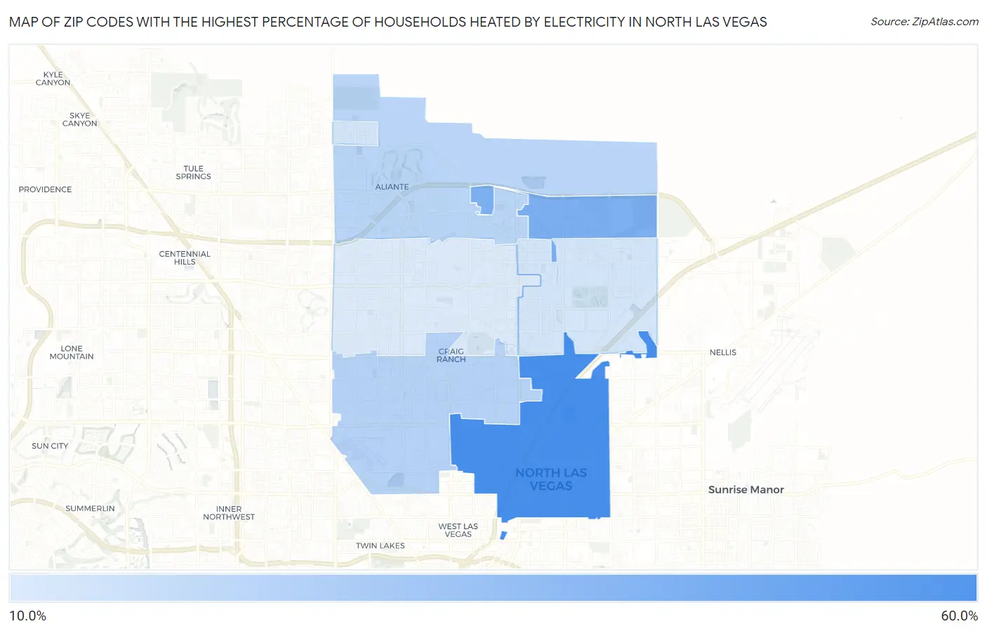 Zip Codes with the Highest Percentage of Households Heated by Electricity in North Las Vegas Map