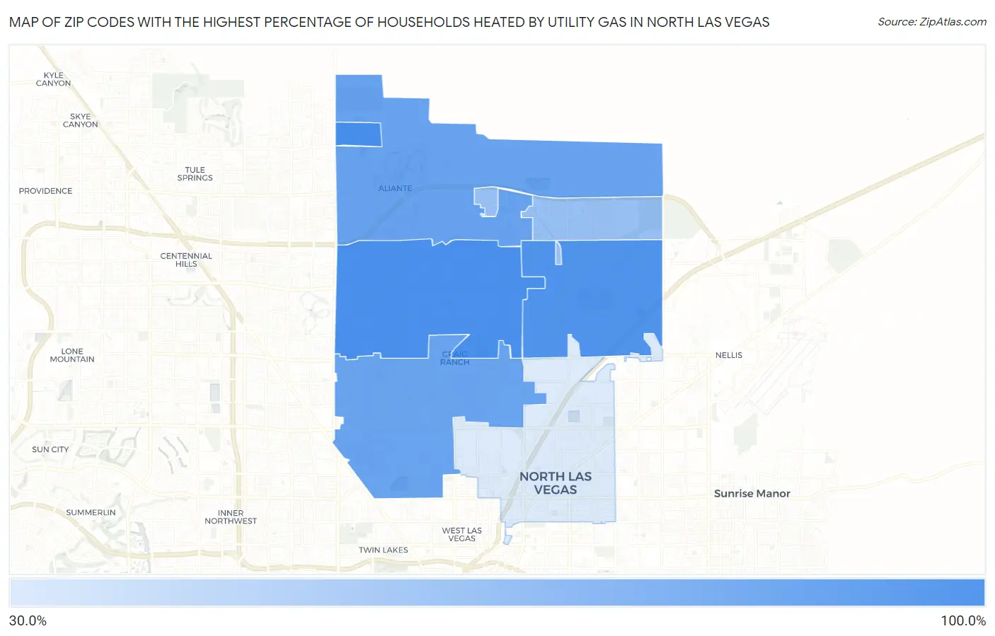 Zip Codes with the Highest Percentage of Households Heated by Utility Gas in North Las Vegas Map