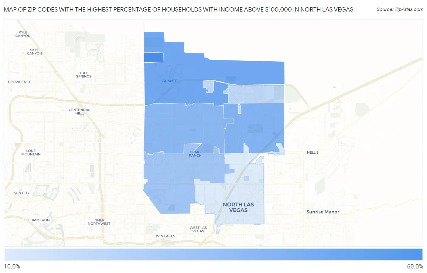 Zip Codes with the Highest Percentage of Households with Income Above $100,000 in North Las Vegas Map