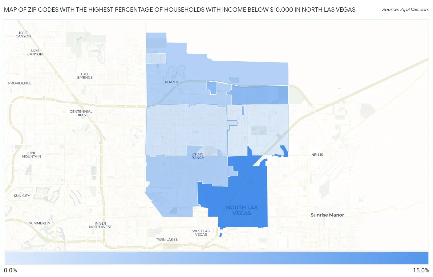 Zip Codes with the Highest Percentage of Households with Income Below $10,000 in North Las Vegas Map