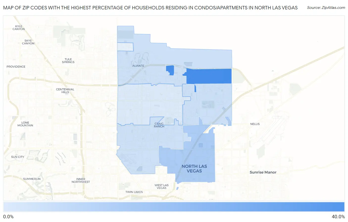 Zip Codes with the Highest Percentage of Households Residing in Condos/Apartments in North Las Vegas Map