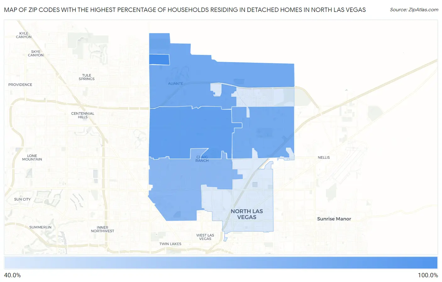 Zip Codes with the Highest Percentage of Households Residing in Detached Homes in North Las Vegas Map