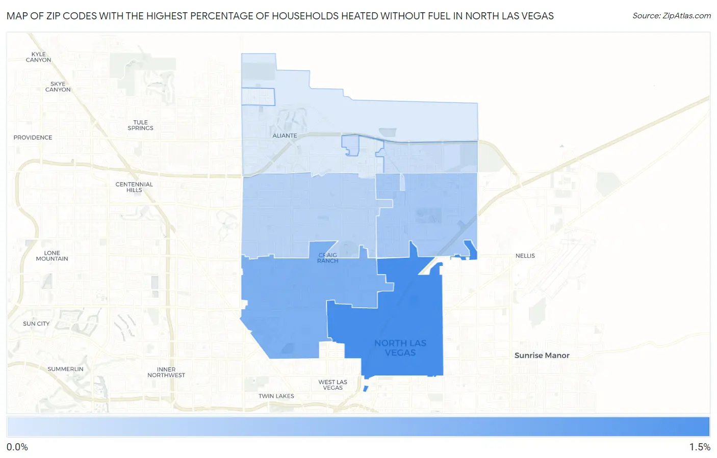 Zip Codes with the Highest Percentage of Households Heated without Fuel in North Las Vegas Map